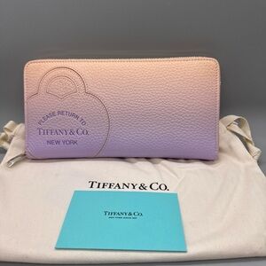 New Tiffany & Co.  Large Zip Around Wallet Tiffany pink and Purple Leather NEW
